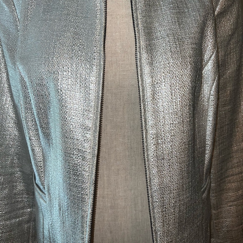 White House Black Market Metallic Silver Zip-Front Jacket